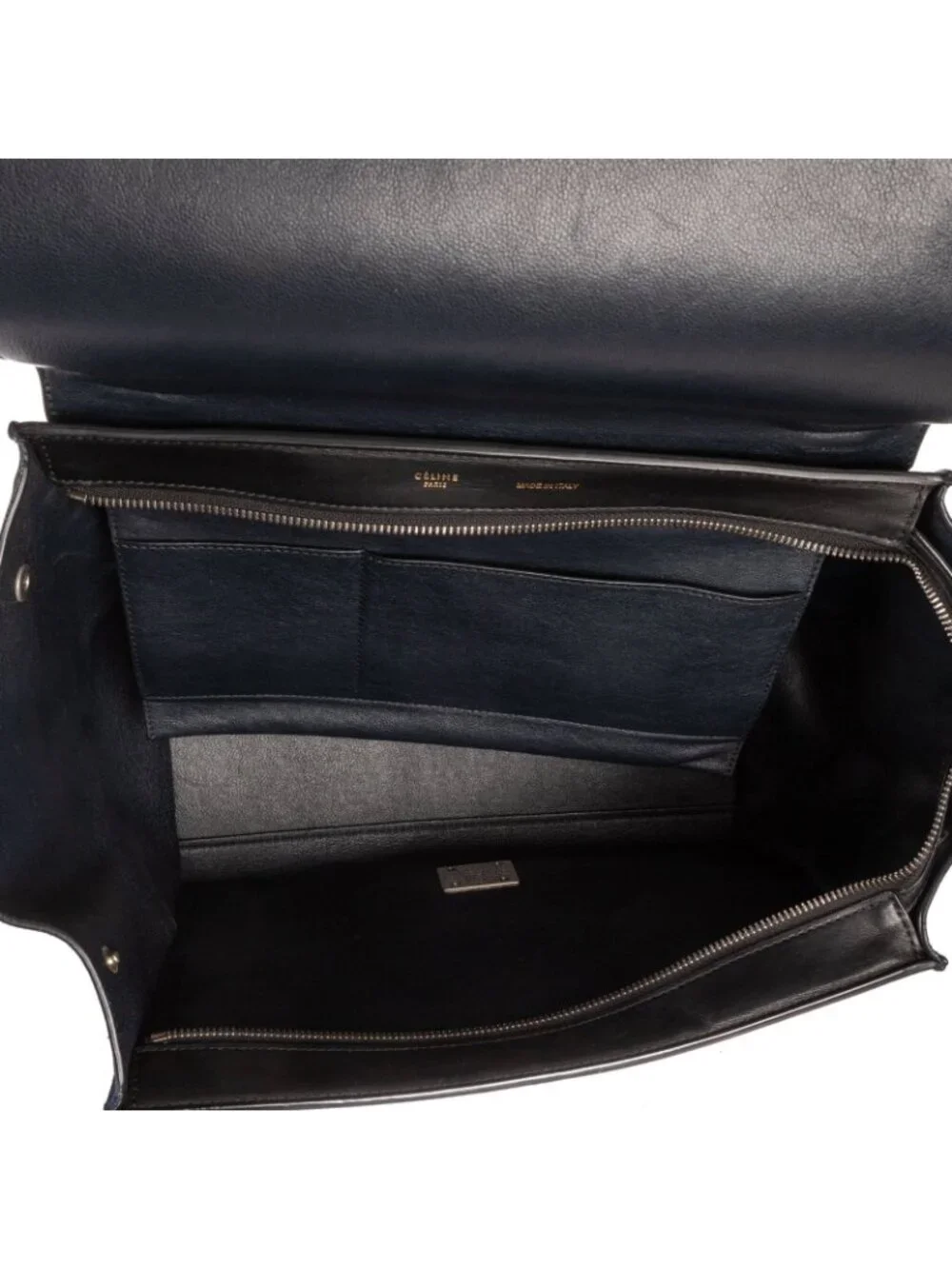 Celine Small Tricolor Trapeze Gray Black Blue Calfskin Leather Shoulder